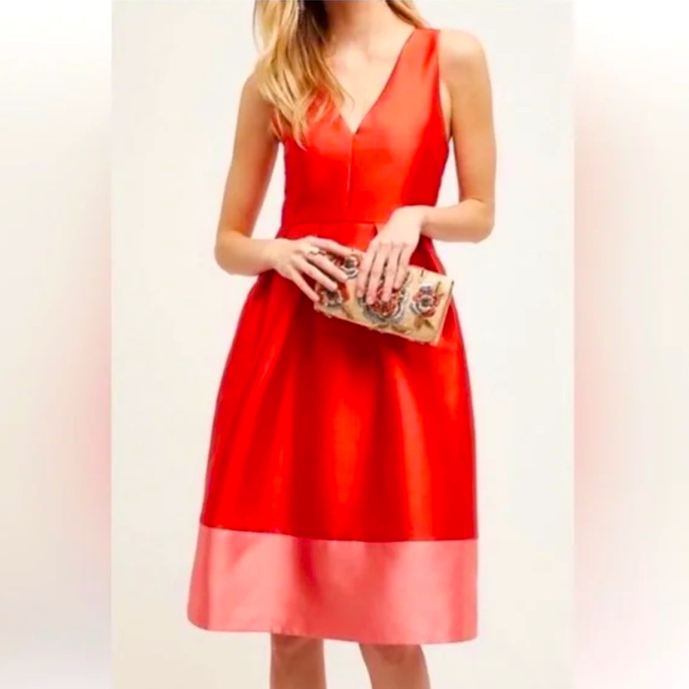 Anthropologie Maeve Parissa Red And Pink Block Dress Size 4